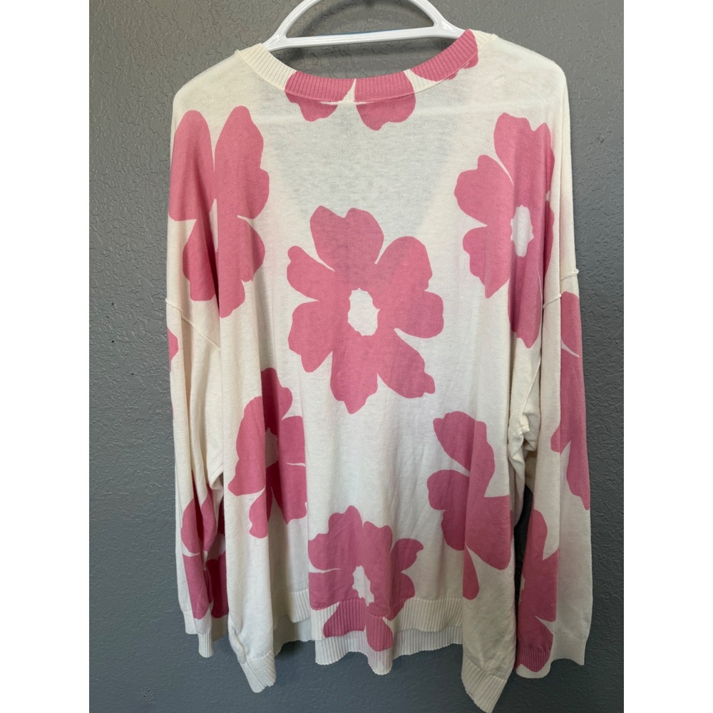 NWT Torrid Pink Floral V-Neck Pullover Sweater SZ 3 Cotton Blend Lightweight - Picture 6 of 10